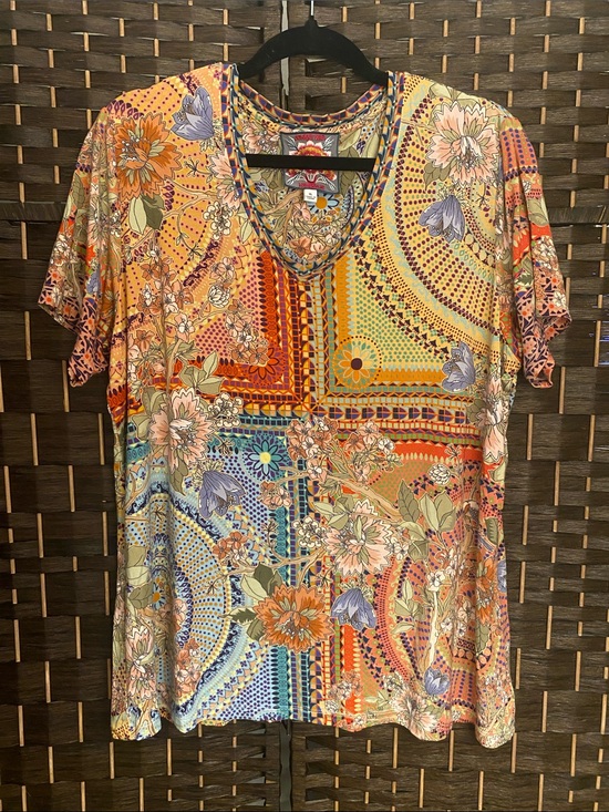 Johnny Was Other - Johnny Was Janie Favorite Short-Sleeve V-Neck Tee Mosaic/Avelar Multi Print XL